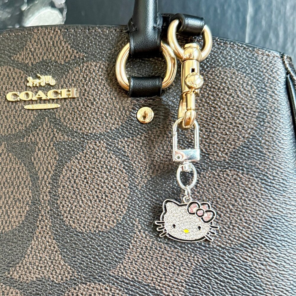 NEW Hello Kitty Keychain Silver Rhinestone Bag Charm - Picture 2 of 4